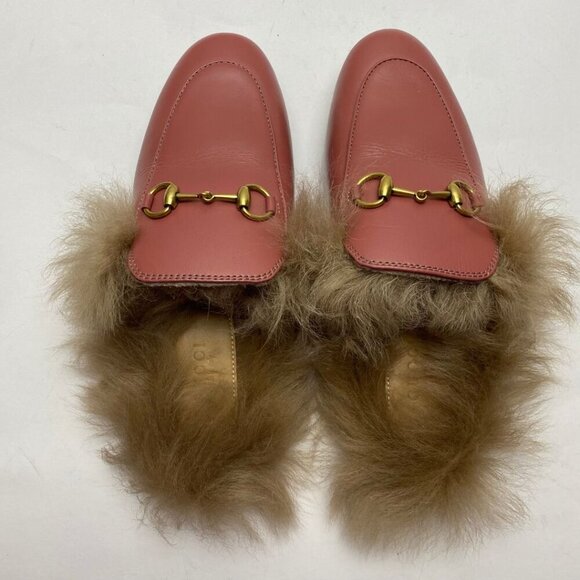 GUCCI Pink Wool-Lined Princetown Slippers Size 35 - Picture 4 of 6